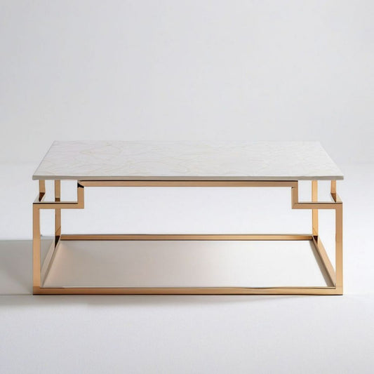 Prostokątny stolik kawowy 120 x 60 x 45 cm biały marmur/złoty