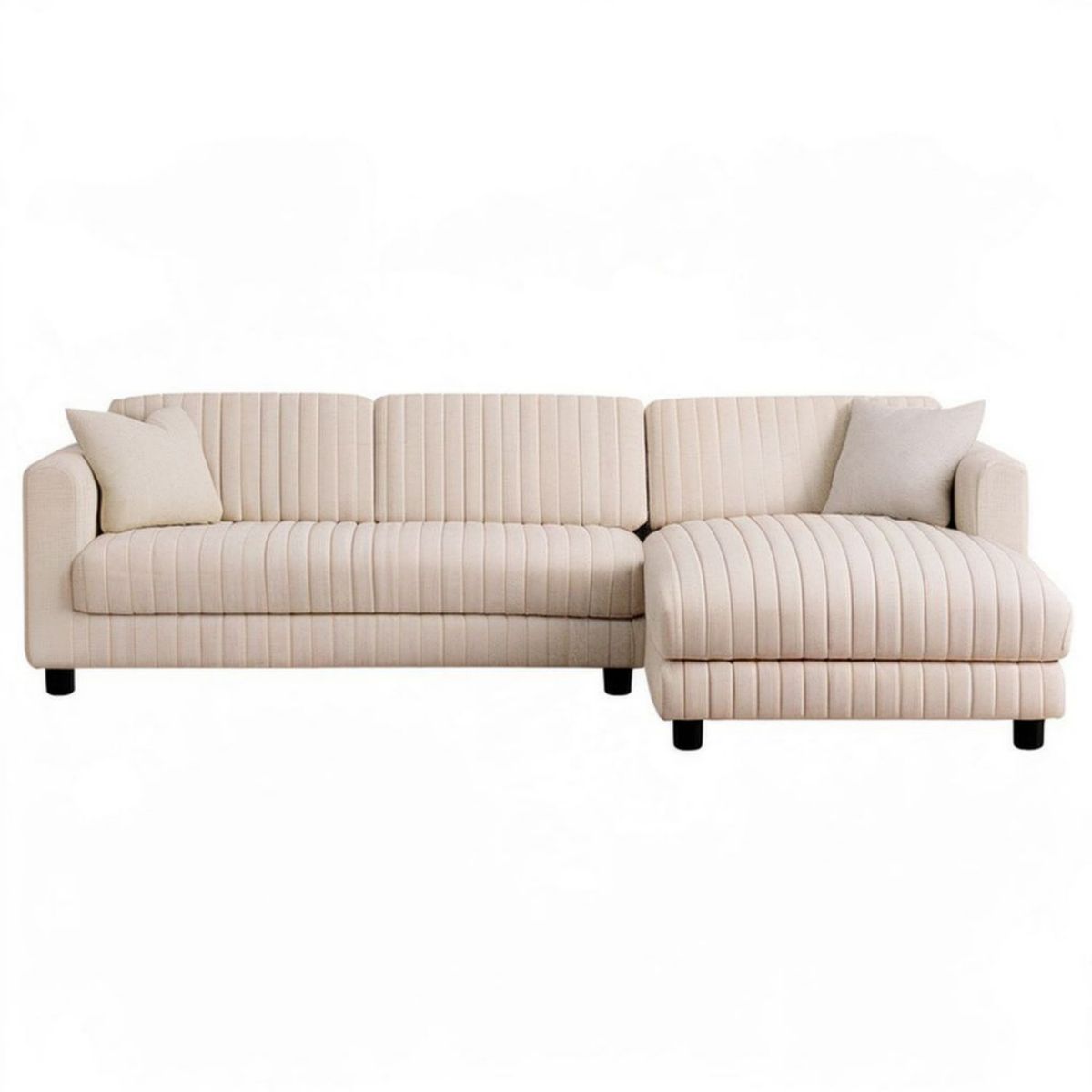 Beżowa sofa narożna z szezlongiem po prawej stronie 260 × 160 × 85 cm