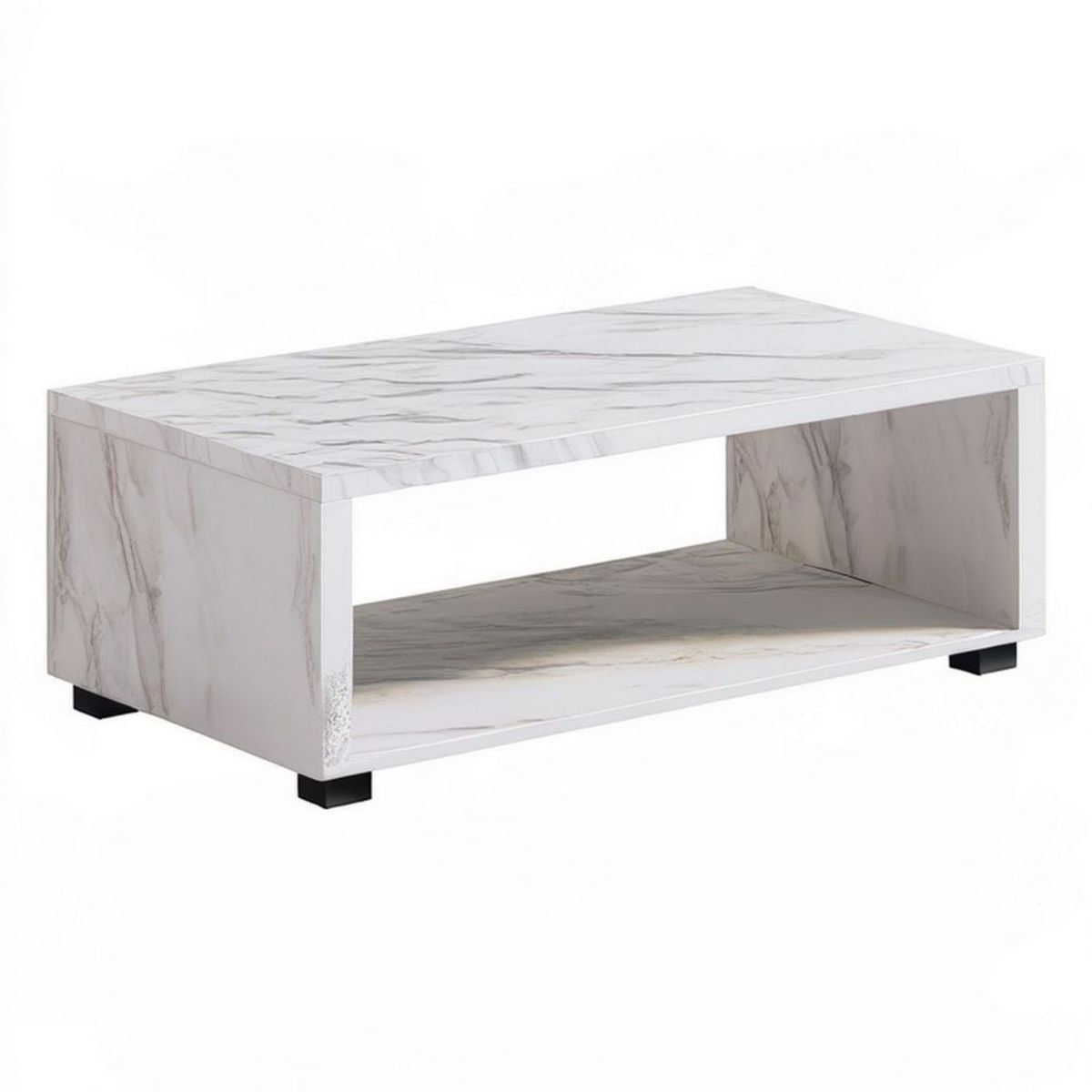 Prostokątny stolik kawowy 100 x 60 x 40 cm biały marmur z otwartą półką