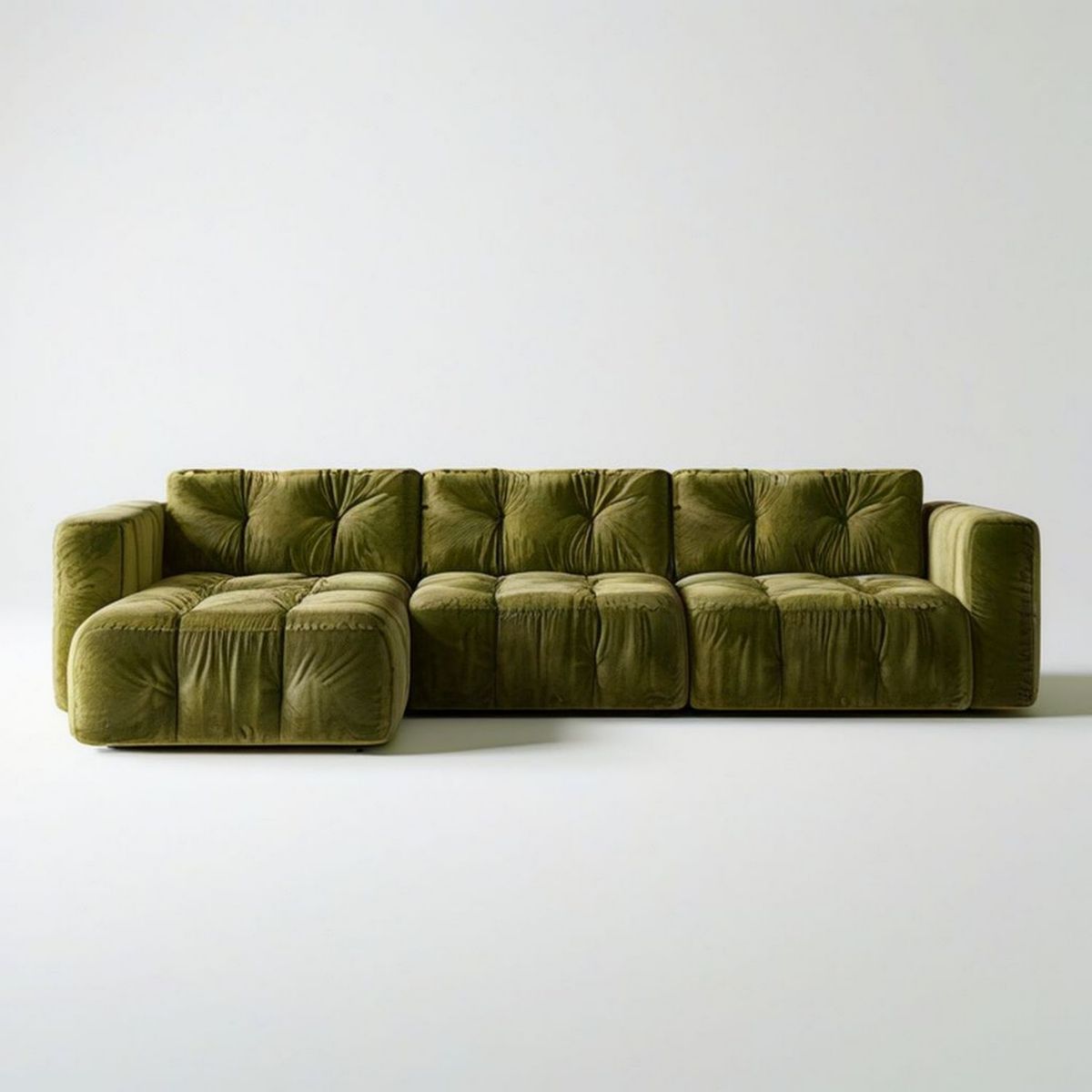 3-osobowa sofa narożna z lewym szezlongiem 280 x 160 x 82 cm, oliwkowa, aksamit poliestrowy