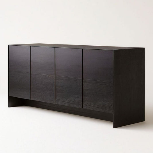 Czarna komoda z 4 drzwiami, dekor ciemnego dębu, 180 × 40 × 80 cm