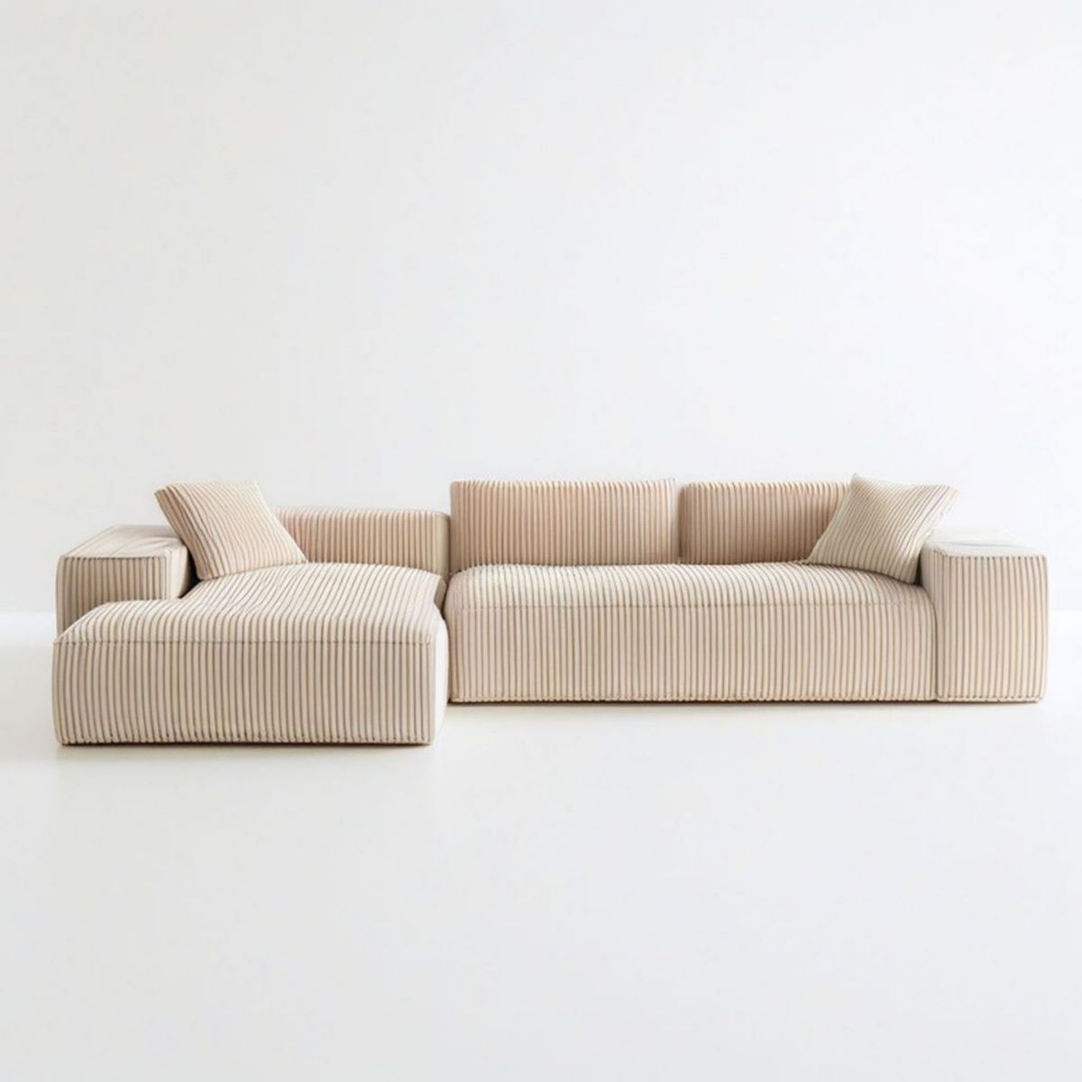 Beżowa sofa modułowa 3-osobowa z szezlongiem, sztruksowa, 250 x 160 x 75 cm